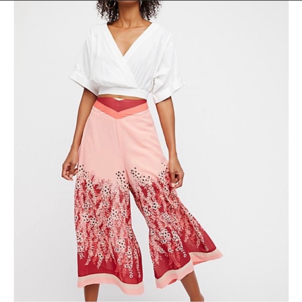 Free People Pink and Red Wide-Leg Pants, Worn Once!
